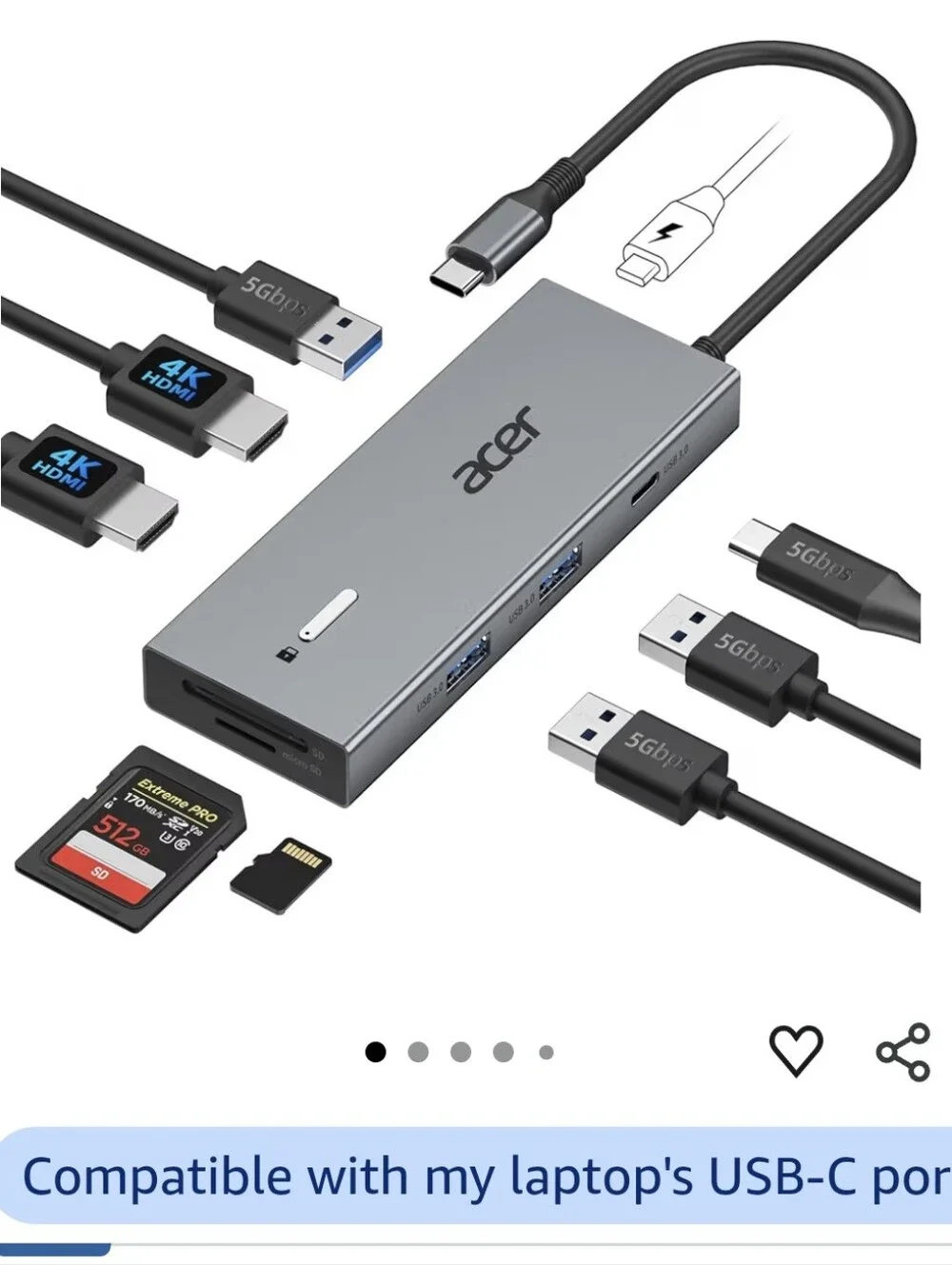 Acer USB-C Docking Station Dual Monitor, 9-in-1 Laptop Dock